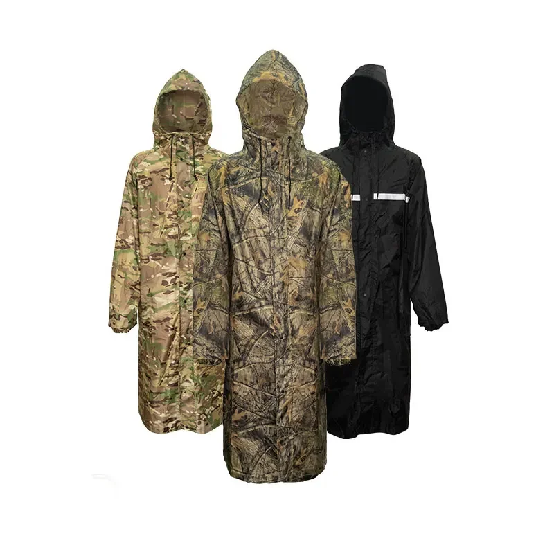 Mens Camouflage Long Raincoat Tactics Camo Waterproof Poncho Coat Against Rain Fishing Hiking Conjoined Cover