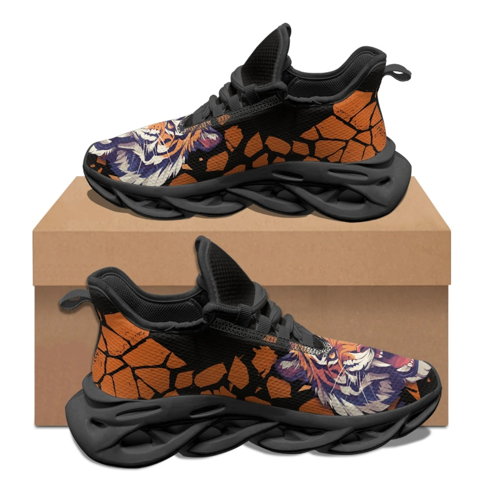 PENSTROLL Roaring Tiger Print Lace-Up Men's Fashion Sneakers for Students Mesh & EVA Mens Running Shoes Men's Blade Sneakers