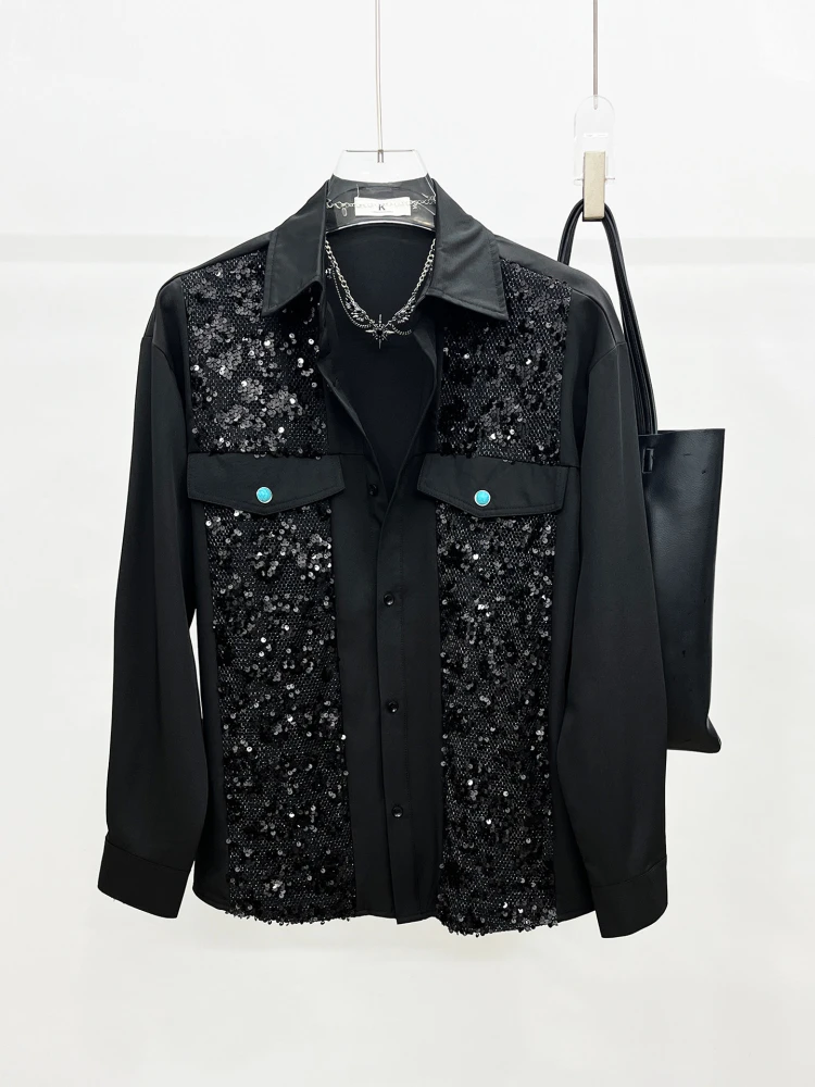 

Men's Glitter irt Heavy Work Loose Faion Performance Trend Summer New Design Sensation Small ence Bright Spots