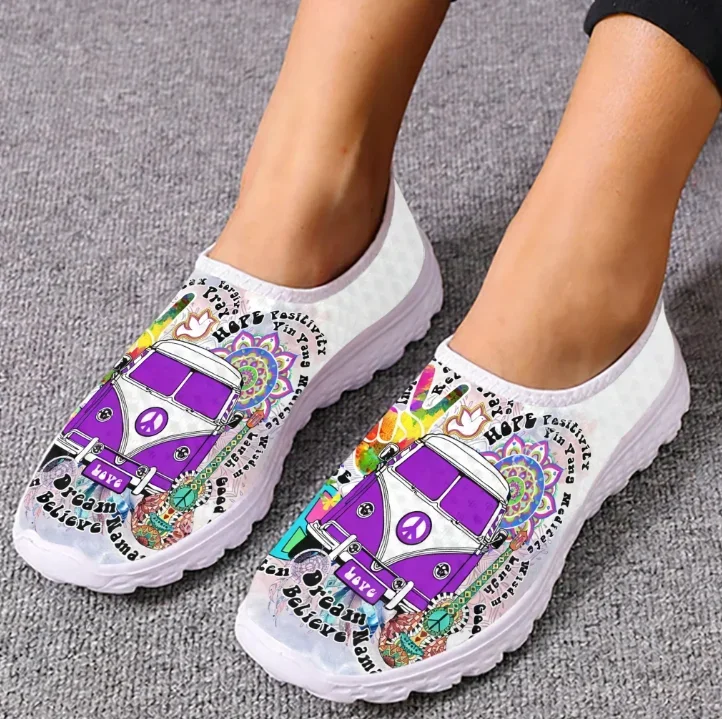 

Hippie Peace Bus Boho Bus Mesh High Quality Sneakers Women Men Teenager Casual Fashion Custom Made Tennis Flat Couple Shoes