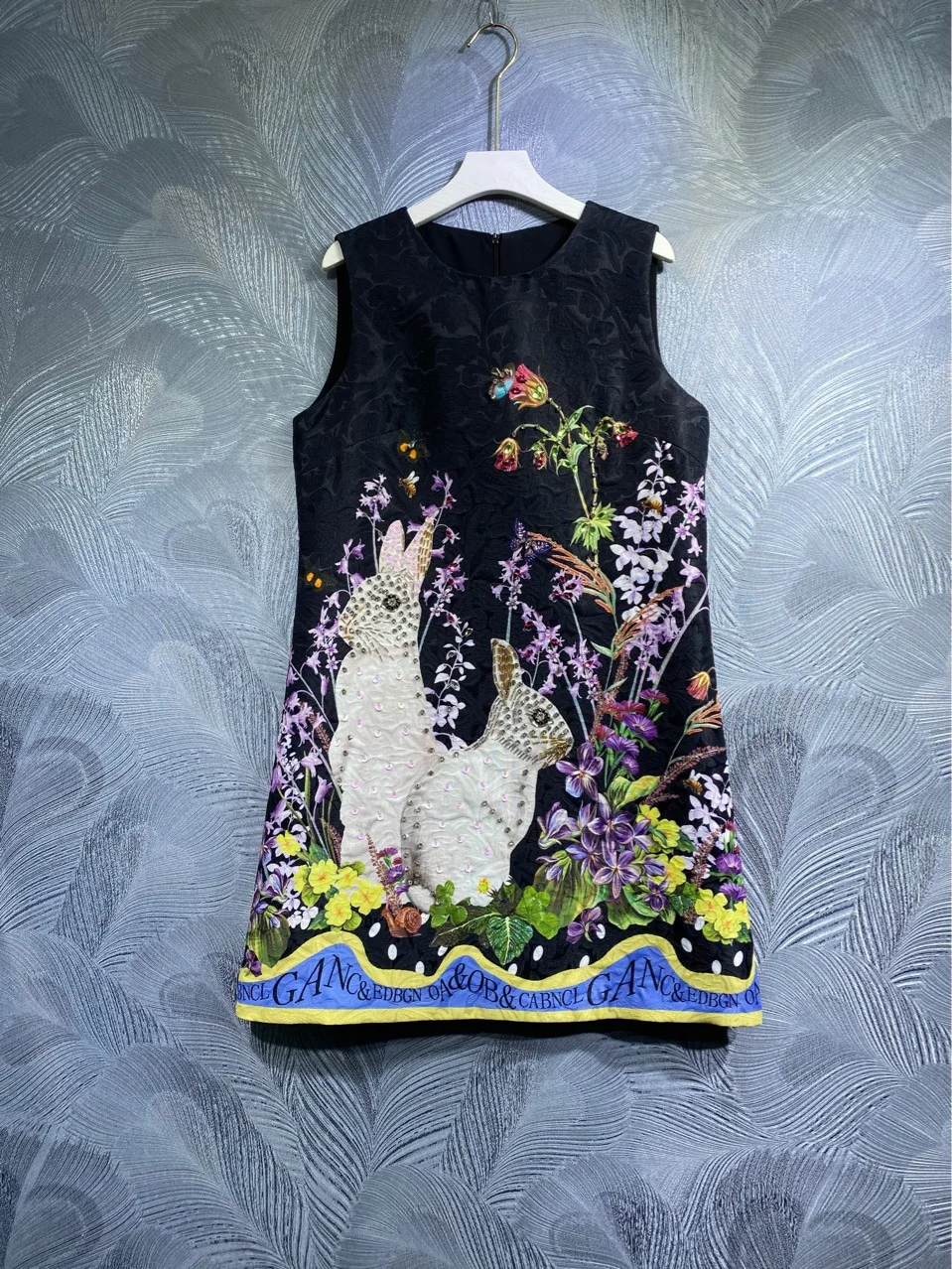 2023 Spring Summer Sweet Women's High Quality Diamonds Floral Print Sleeveless Jacquard Dress C487