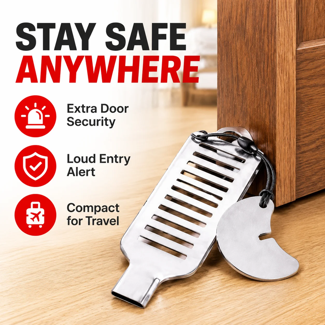 Security Door Stopper Alarm for Hotel Home and Travel Safety, Door Stop Alarm Lock for Room Protection