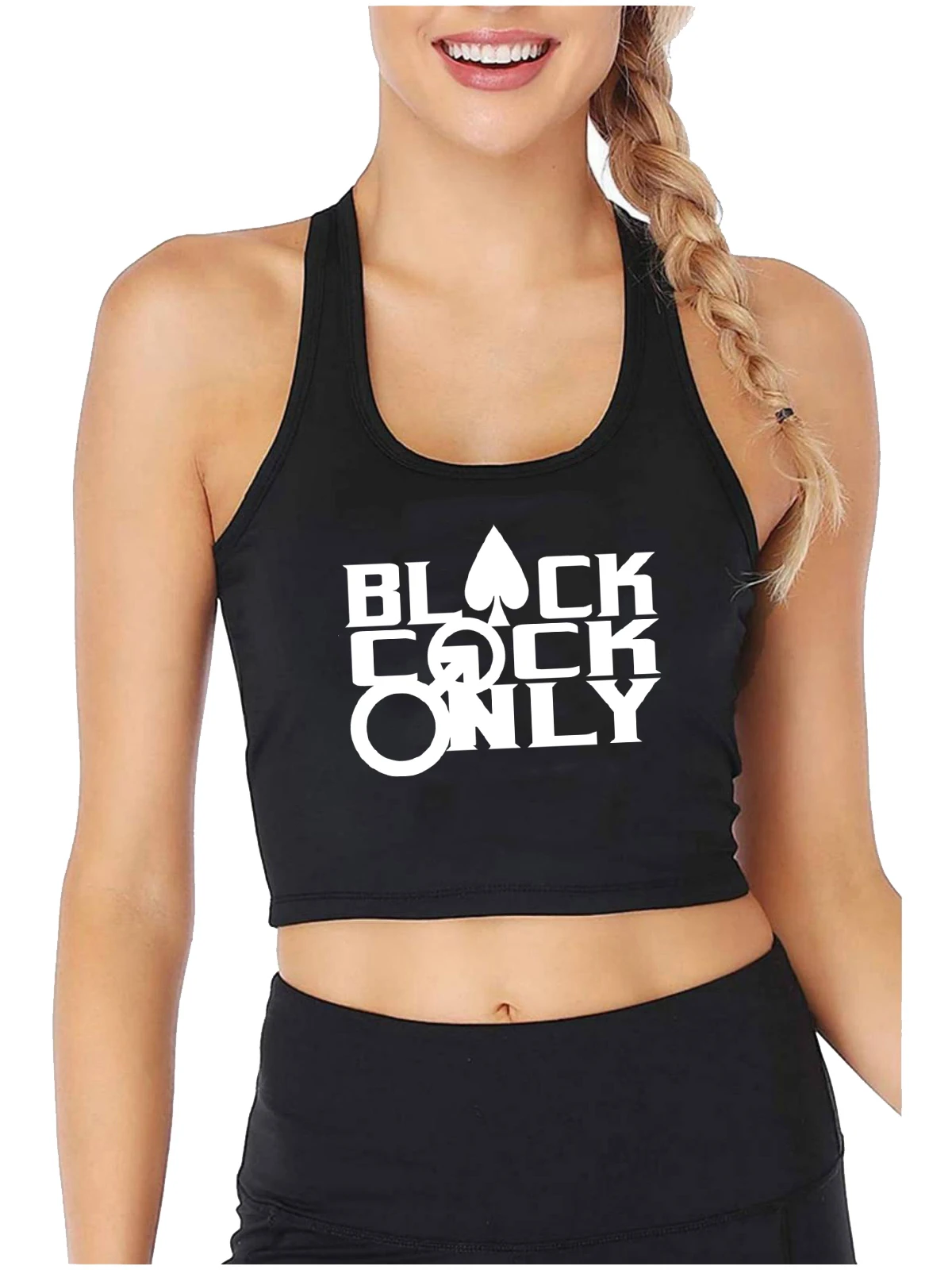 Black Cock Only Design Sexy Slim Fit Crop Top Hotwife Humorous Flirting Cuckold Tank Top Swinger Funny Naughty Camisole