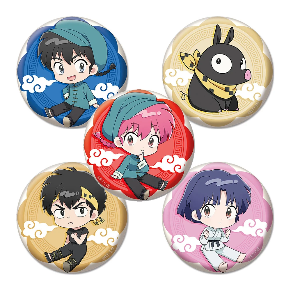 Ranma ½ Cute Anime Badge Cartoon Figure Ranma Tendou Akane Round Display Brooches Lapel Pins Jewelry Clothes Gift Accessory 58mm