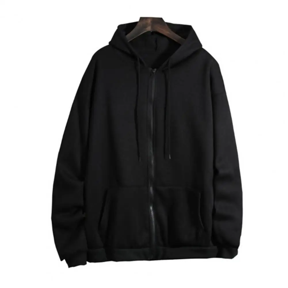 Harajuku Männer Frauen Hoodie Mantel Reiß verschluss lose lange Ärmel Strickjacke Taschen Kordel zug Kapuze Plüsch Frühlings mantel männliche Kleidung