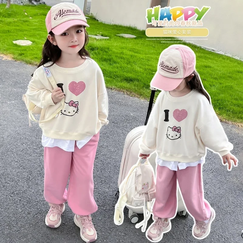 

Sweet Hello Kitty Anime Kawaii Sanrio Hooded Pants Two Sets Spring Autumn Cute Cartoon Collocation Color Fashion Clothins Toys