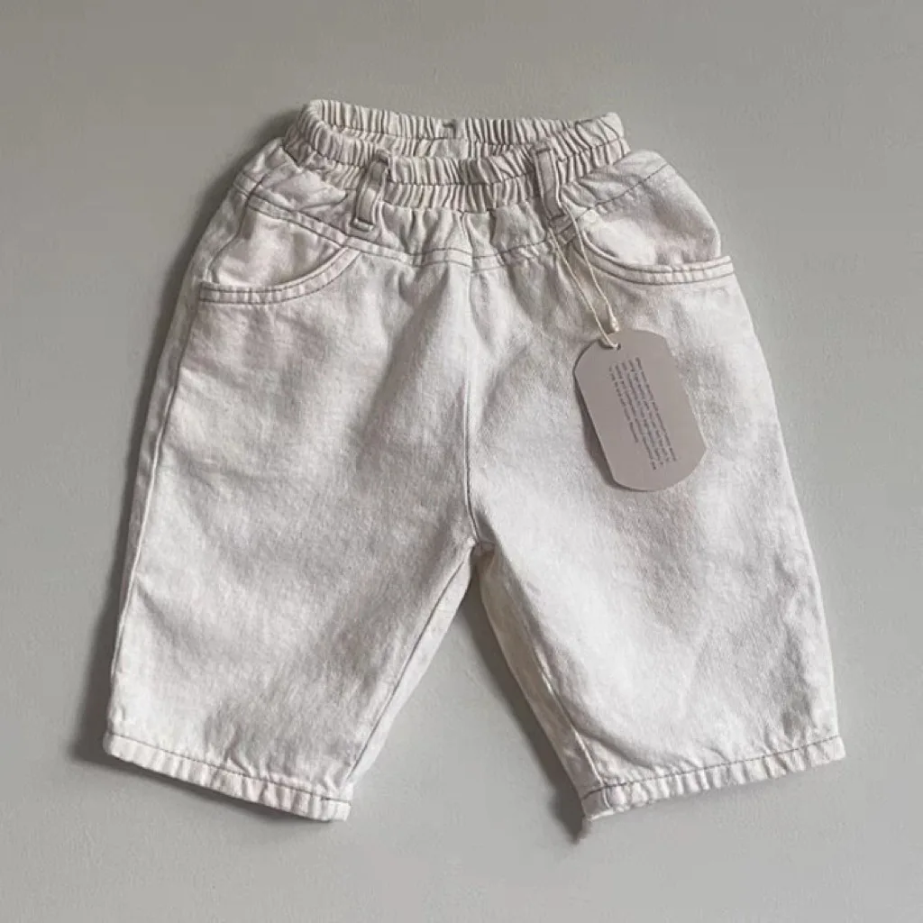 Autumn Baby Solid All-match Casual Jeans Boy Girl Children Retro Loose Pockets Wide Leg Pants Kids Cotton Fashion Denim Trousers