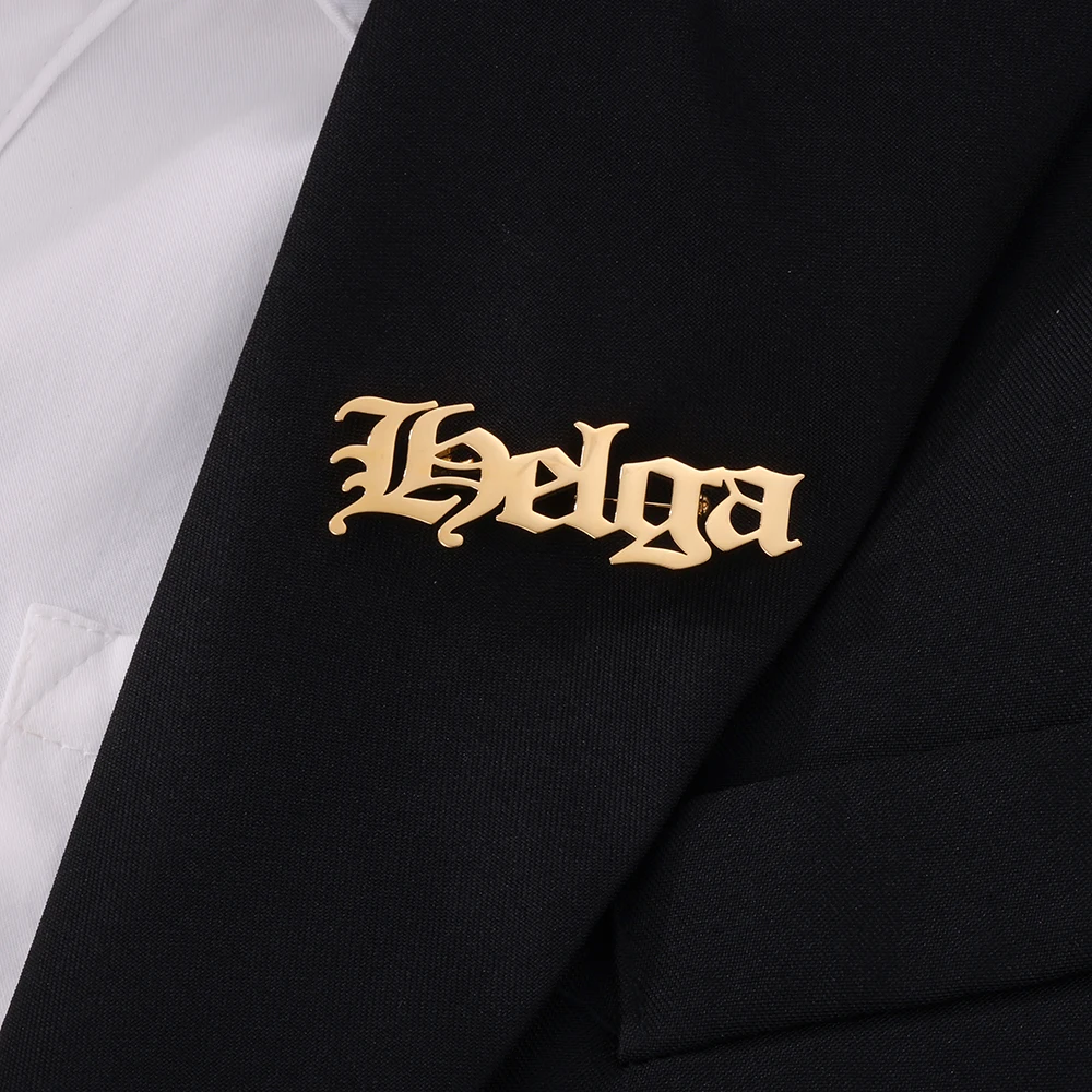 

Personalized Name Brooch Gothic Font Custom Lapel Pin Stainless Steel Badge for Men Business Suit Anniversary Gift Clothing