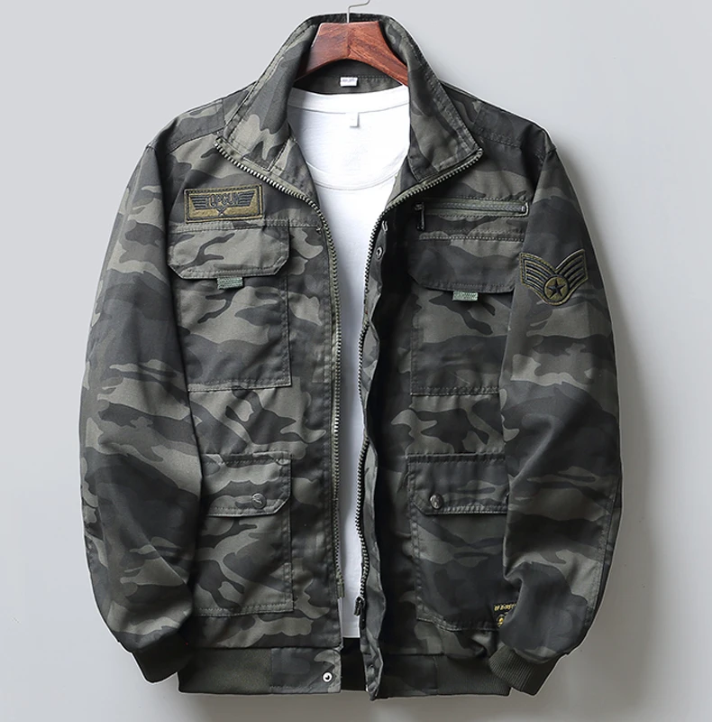 

Camouflage Workwear Jaet Men's Spring Autumn Sle Outdoor Military Training Faionable Stand Fit Long Sve Zipper