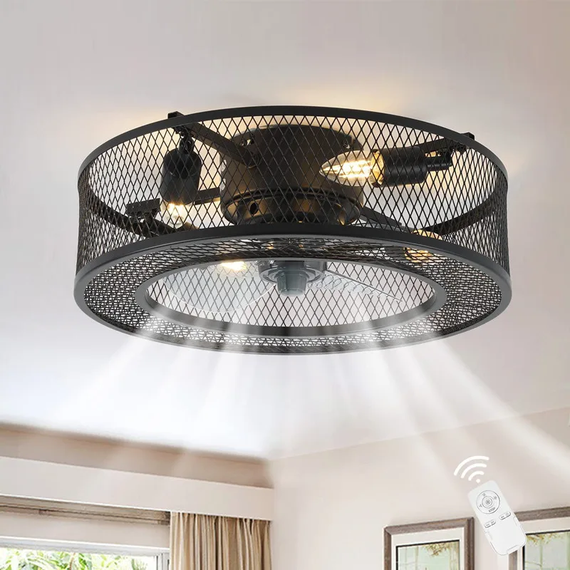 Retro Ceiling Fan Industrial Ceiling Fan With Remote Control Parlor Bedroom Restaurant Dining Room Decor Black E27 Fan Lighting