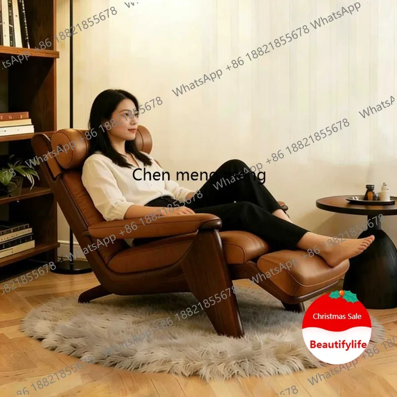 

L178 Medieval leather recliner retro villa single sofa bedroom living room balcony leisure reading tea chair
