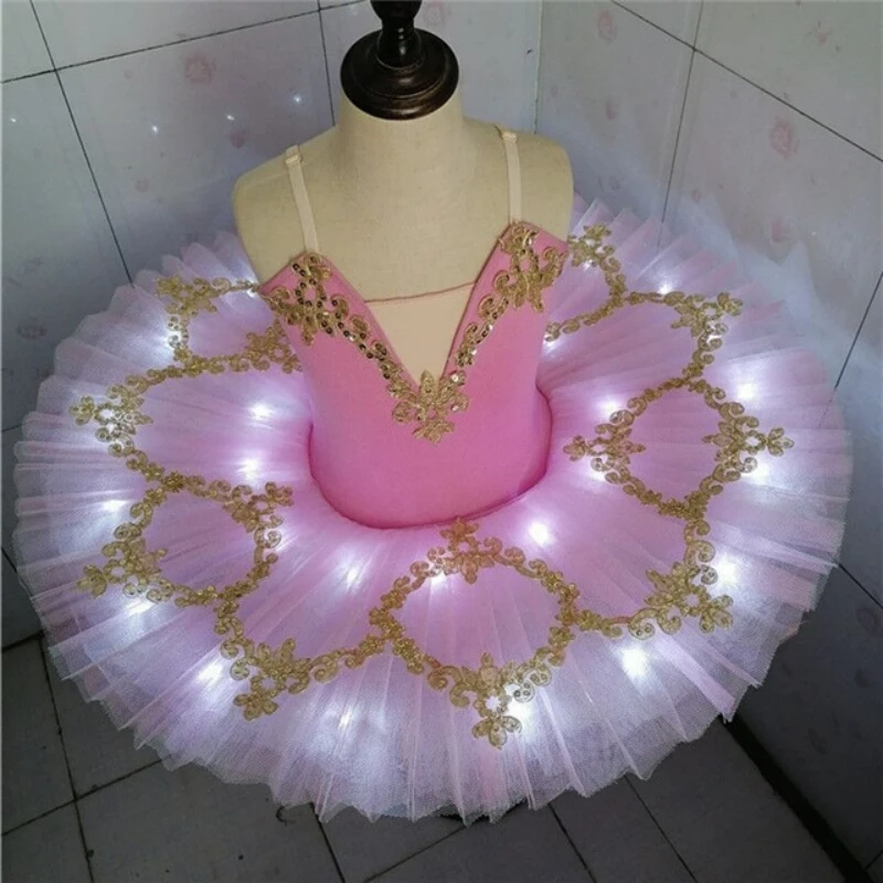 Girls Led Light Professional Ballet Tutu Glow Ballerina Ballet Dress Kids Adult Luminous Birthday Party Dance Costume Dancewear