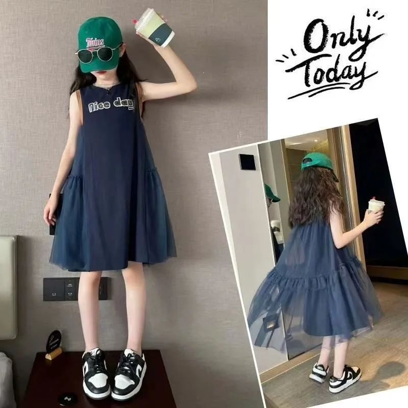 2026 New Summer Girls Dress Beautiful Fashion Kids Vest Dress Big Girls Summer Dresses