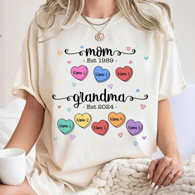 Personalized Mom Grandma Est Year T Shirt Candy Sweet Hearts For Mimi