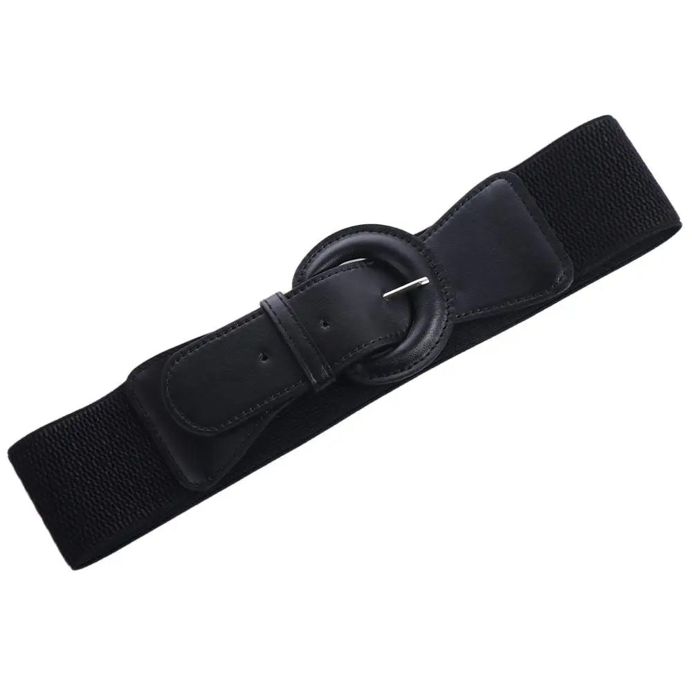 เข็มขัดคอร์เซ็ทหนังแฟชั่นแบบยืดหยุ่น สีพื้น สายรัดเอวแบบเชือกผูก เอวยางยืด กว้าง สำหรับผู้หญิง