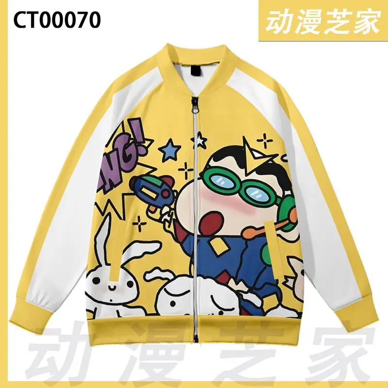 Anime Crayon Shin-Chan Full Print Bomber Jacket Cartoon Rabbit Shiro Pattern Long Sleeve Coat Harajuku Couple Street Outerwear