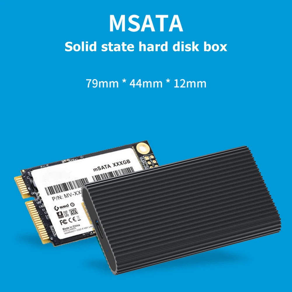 USB 3.1 to MSATA SSD Box Solid State Disk Box Enclosure Type C to USB3.1 Mini External Mobile Aluminum Alloy Case