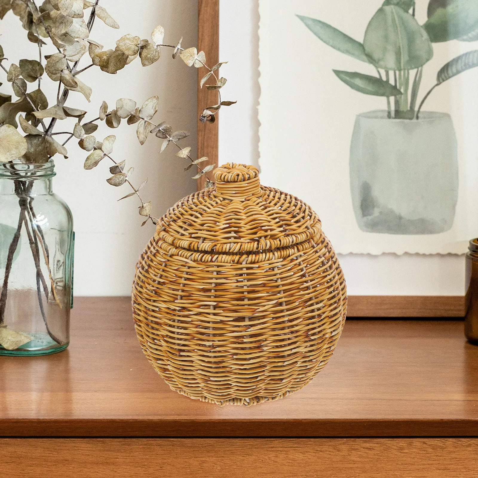 

Handwoven Imitation Rattan Storage Basket Multipurpose Plastic Decorative Organizer for Cosmetics Snacks Clothes