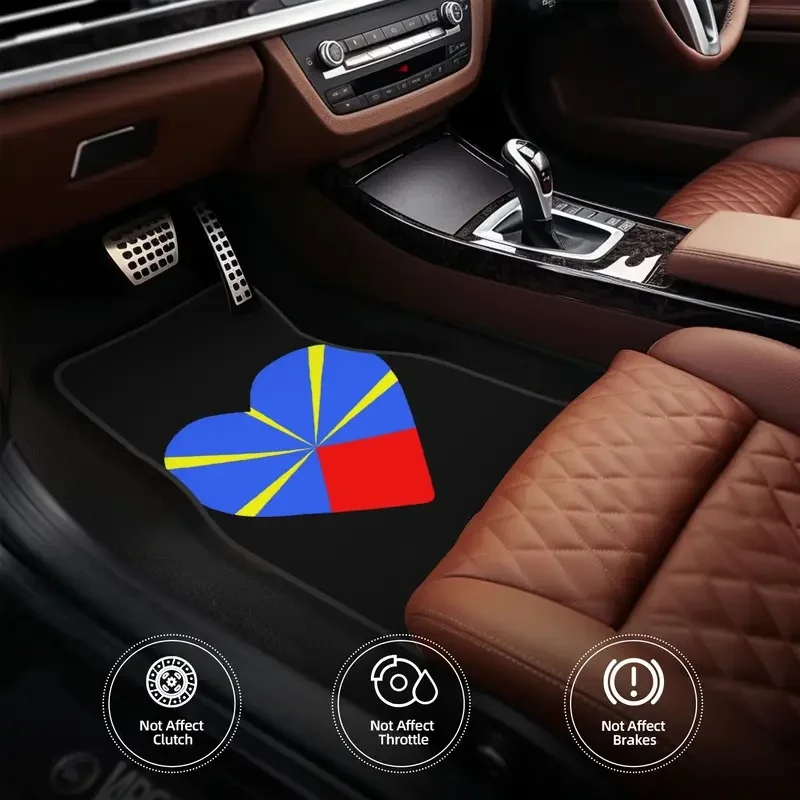 Crystal Velvet Car Floor Mats 4 Pcs Rugs French Volcanic Reunion Island Flag 974 Universal Car Front Rear Carpets Foot Mats 5