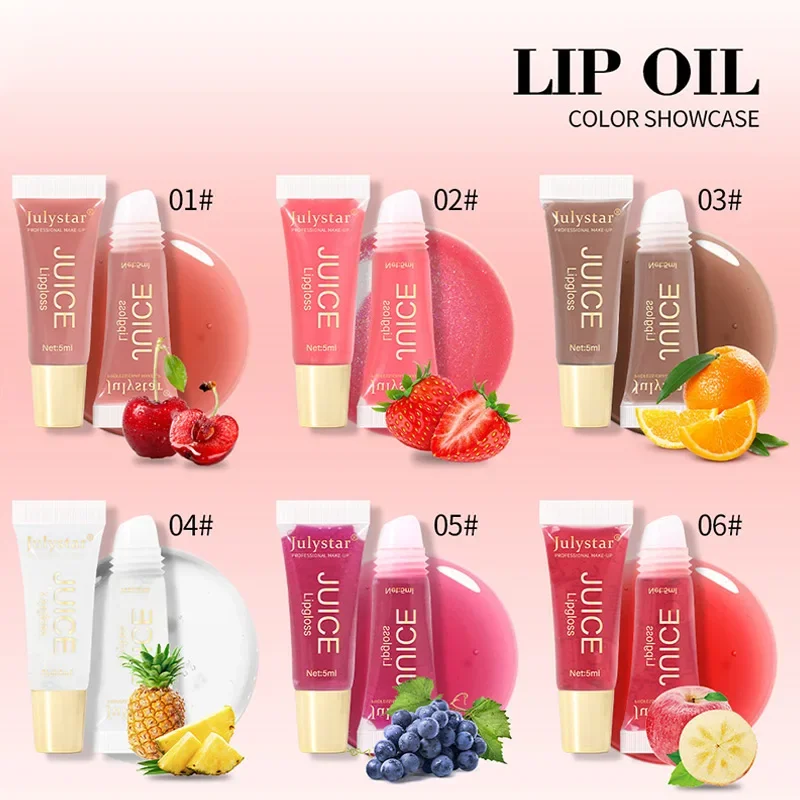 Nude Brown Plumping Lip Gloss Moisturising Fruit Lip Oil Transparent Fullness Lips Tint Soft Tube Makeup Applicator Beauty Care