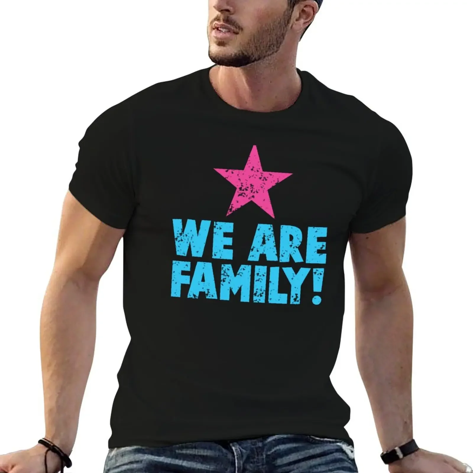 

WE ARE FAMILY! with pink star T-Shirt anime tshirt animal prinfor boys luxury t-shirt plain t shirts men