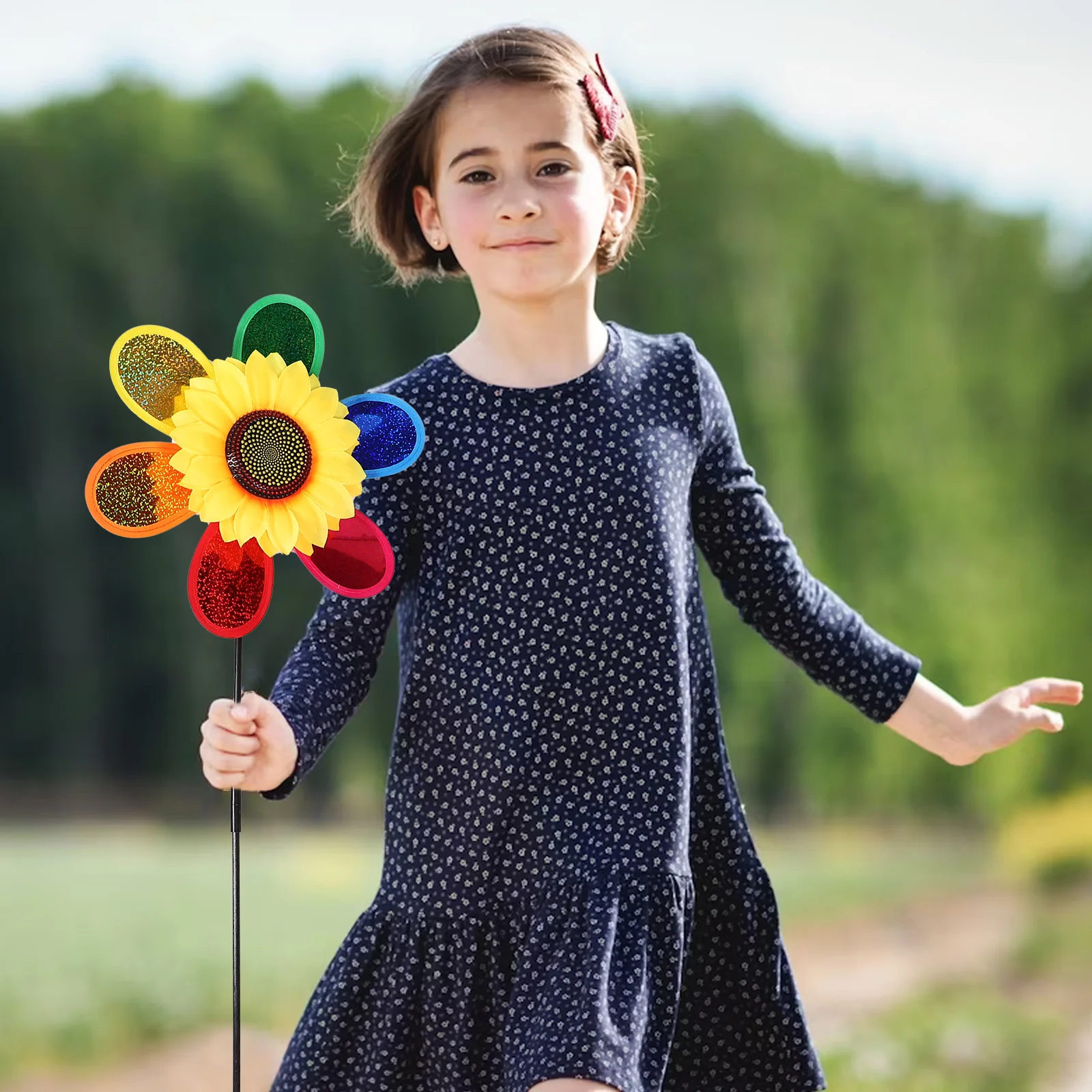 

2 Pcs Sunflower Windmill Colorful Pinwheels Plastic Garden Ornament Decoration Small Lawn