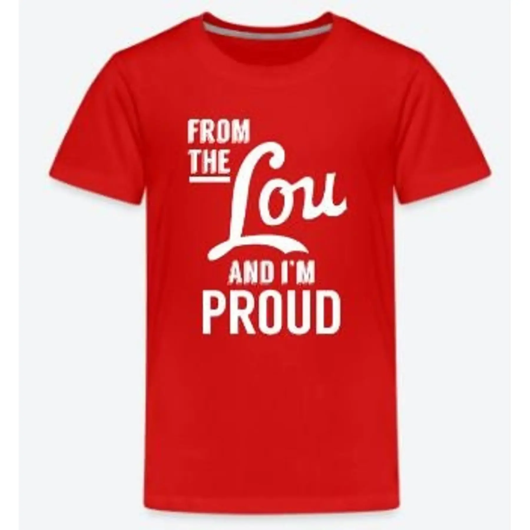 

Дизайнерская футболка из Лу и я гордый ребенок, красная с белым принтом, доступна в размерах для малышей