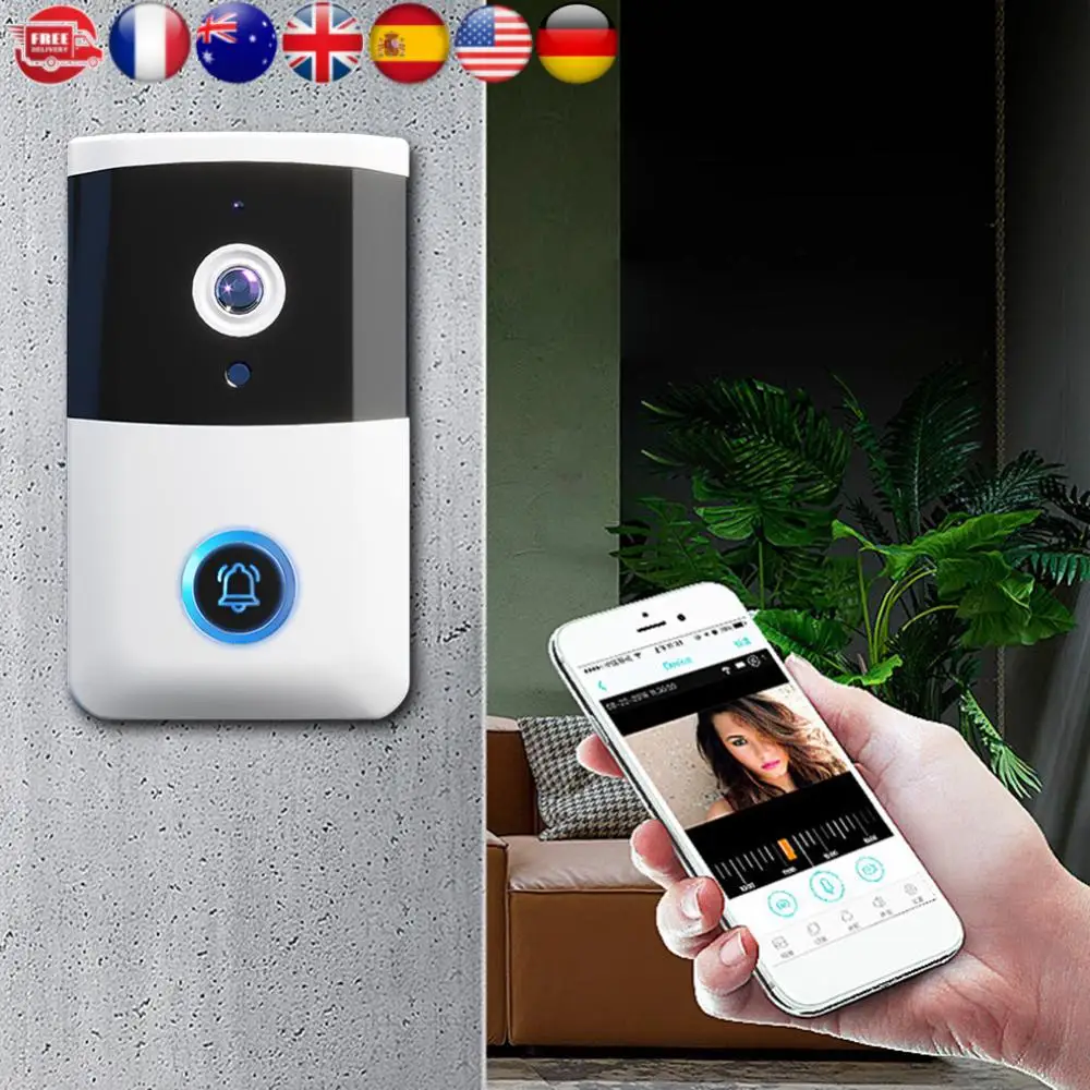 Timbre de vídeo inalámbrico WiFi, timbre de puerta inteligente con visión nocturna IR, timbre Visual de Audio bidireccional para sistema de alarma de seguridad para el hogar