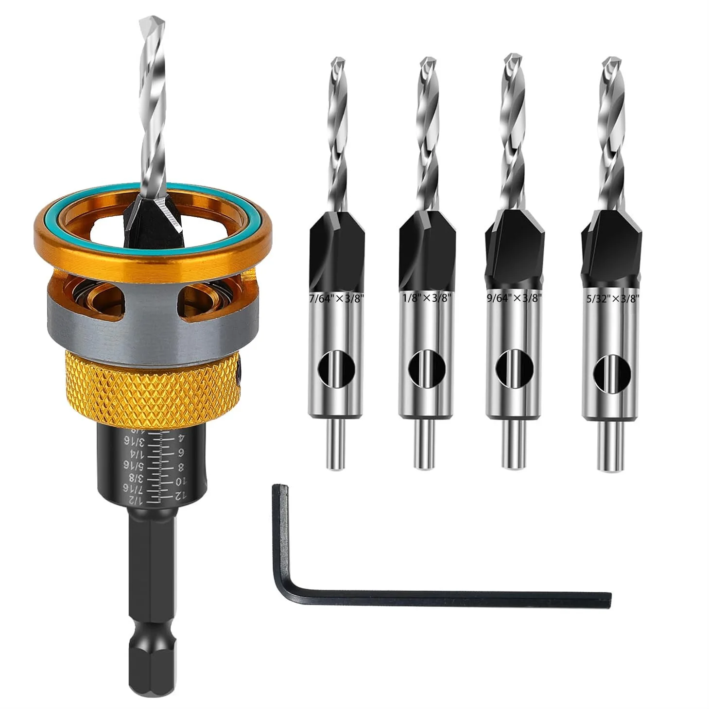 

Countersink Drill Bit Set with Depth Stop 4PCS, HCS Four Blades Adjustable for Woodworking, Plastic, Metal - Premium Versatile
