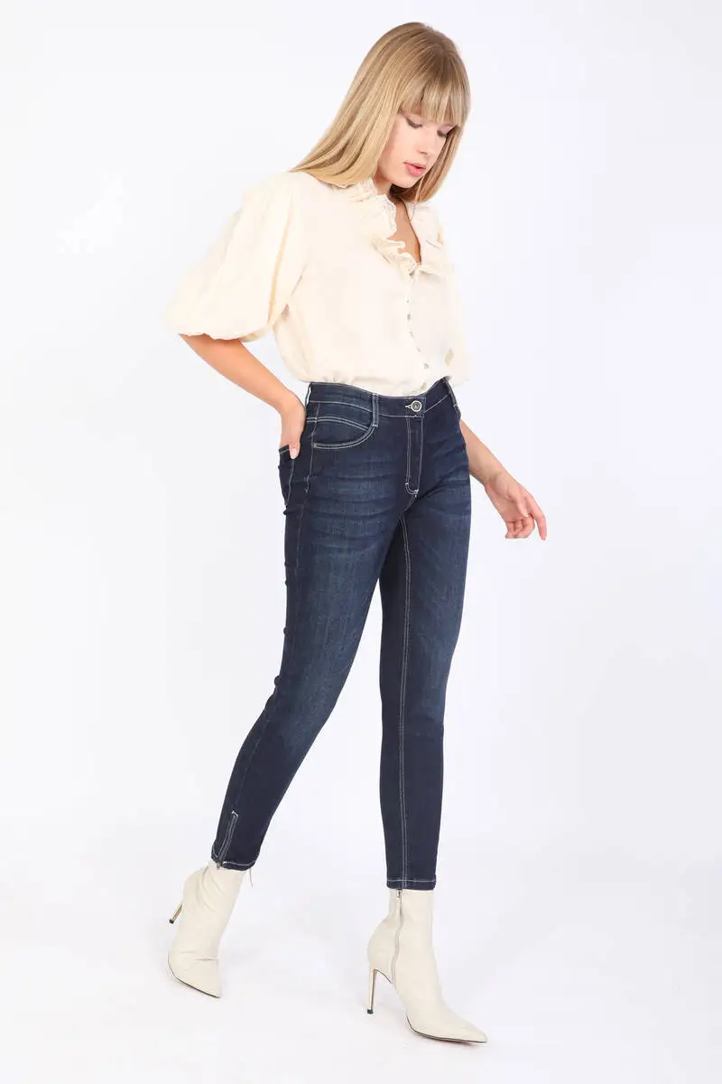 Women's Bell-Bottomed Detaylı Jean Pants Dark Blue