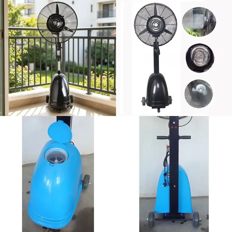 Electric Water Mist Vertical Fan Mechanical Control Metal Structure Energy Saving Swing Type for Hotel Outdoor Use