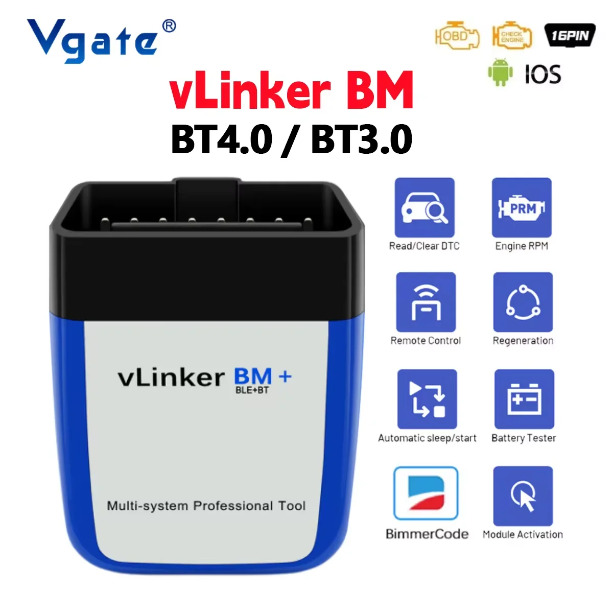 Vgate vLinker BM ELM327 For BMW Auto Scanner Bluetooth 4.0 for Android iOS OBD2 Car Diagnostic Tool Bimmercode PK ELM 327 V1 5