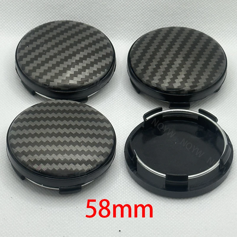 4Pcs/Set 58mm 3D Carbon Fiber Car Wheel Center Caps Car Rim Hubcap Cover Black Silver Hubcap Dust-proof Covers Car Accessories