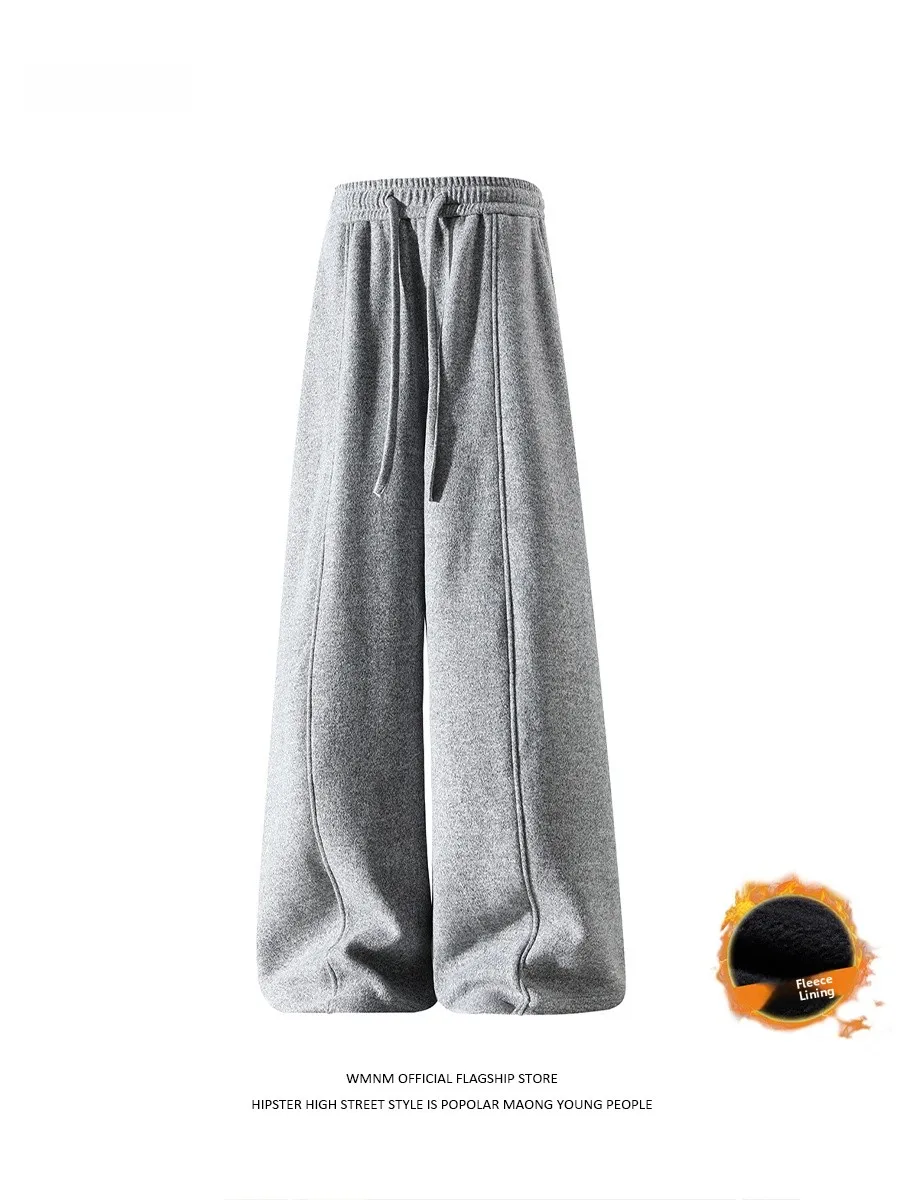 

Мужские утепленные брюки с широкими штанинами, осенне-зимние повседневные свободные брюки прямого кроя, струящиеся длинные брюки