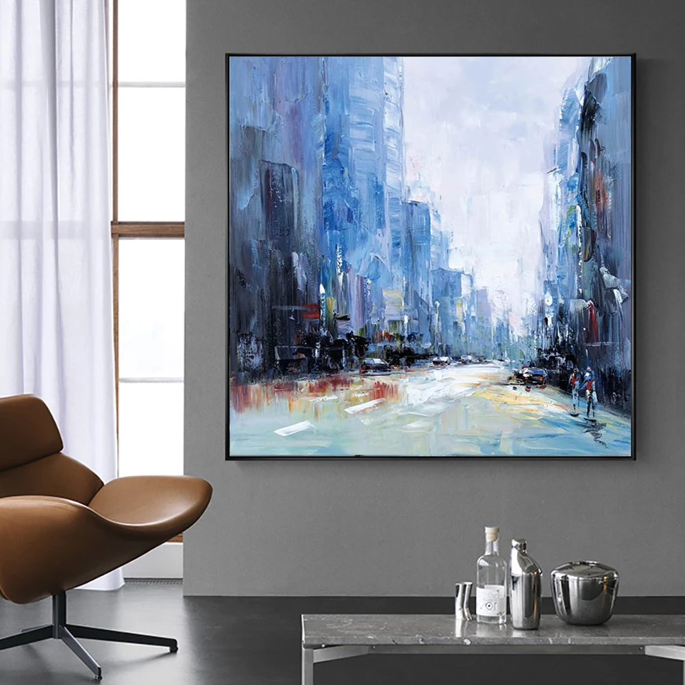 

Large Wall Art Handmade Abstract Oil Painting Cityscape On Canvas Colorful Architecture Pictures For Office Home Decor Painting