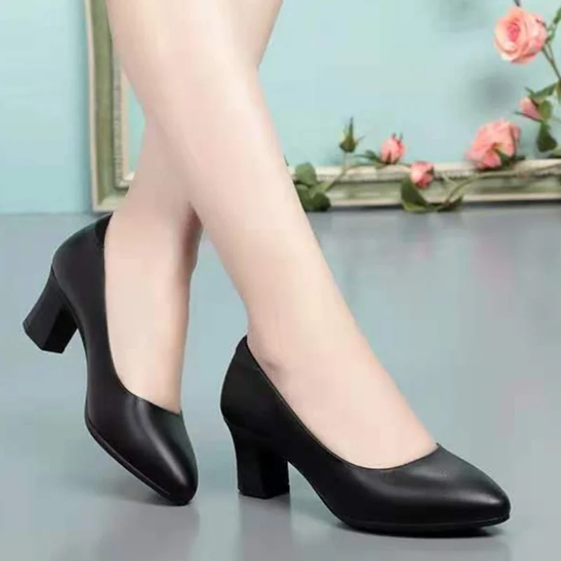 Zapatos De Mujer Lady Cute Comfort Spring & Summer Black Square Heel Pumps for Office Women Casual Elegant Party Shoes H6965