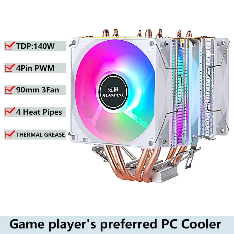 

Кулер для ПК, кулер для процессора, вентилятор с двойной башней, 4 тепловыми трубками для установки LGA2011 x79 x99 E5 2066 115x1200 1700 i5 AMD, быстрая теплоотдача