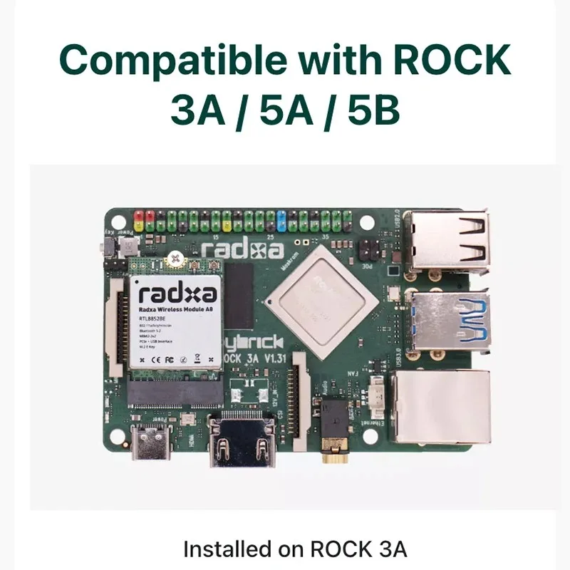 Radxa 무선 모듈 A8 WiFi6 / BT5.2 듀얼 안테나는 PCIe M.2 E K를 지원합니다.