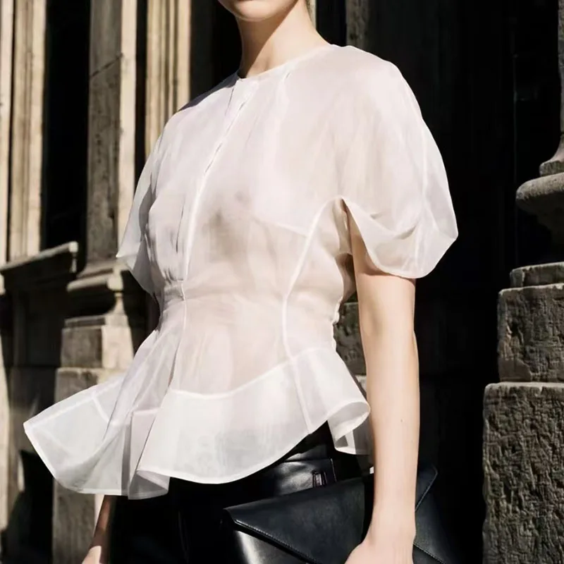 Women's Asymmetrical-Waist Top, Round-Neck Short-Sleeve T-Shirt, High-Quality Cotton-Linen Pullover, 2026, New Arrival, Y2K,