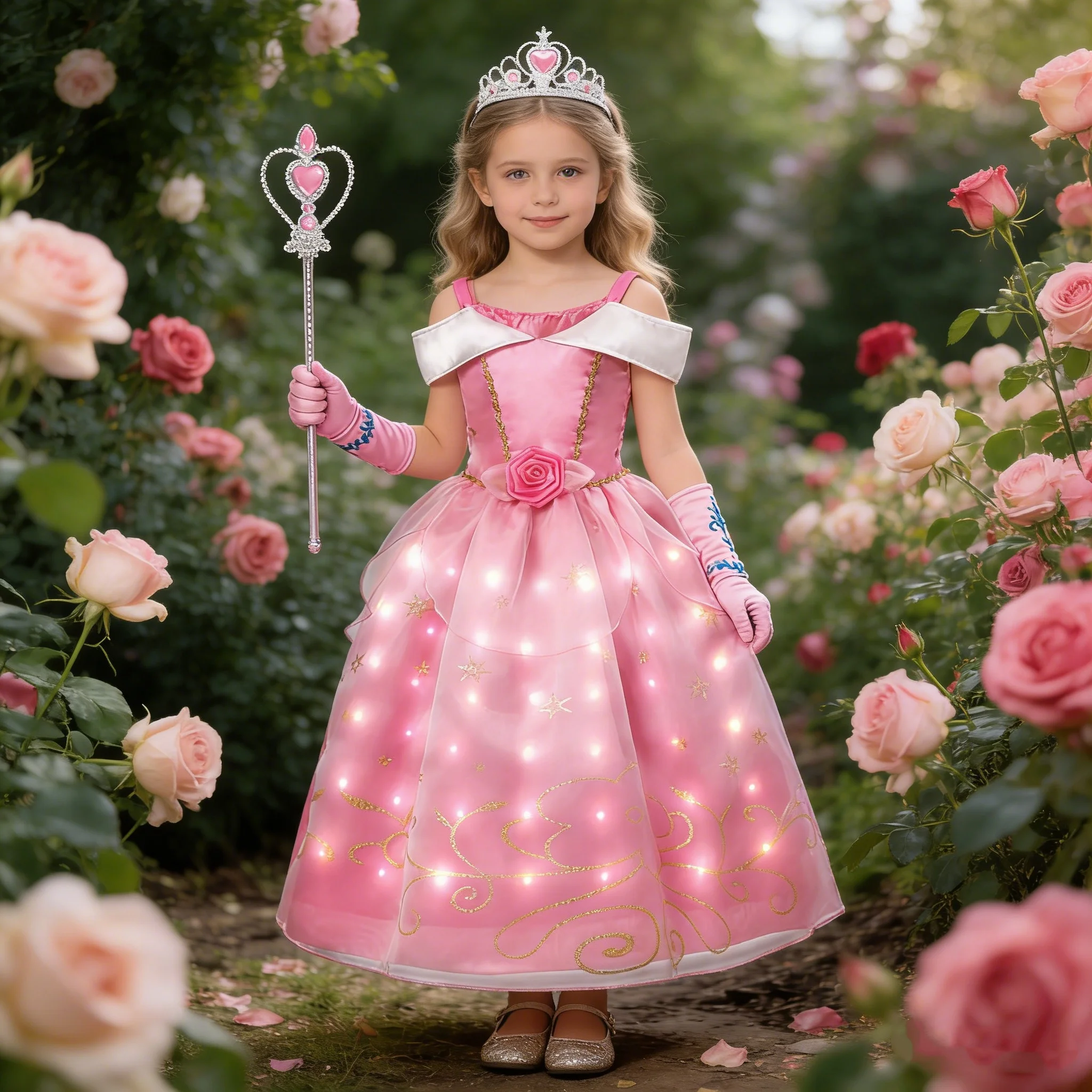 

Светящийся розовый костюм принцессы Авроры для девочек, наряд для дня рождения, рождественский костюм для косплея с аксессуарами, размеры 2-10 лет