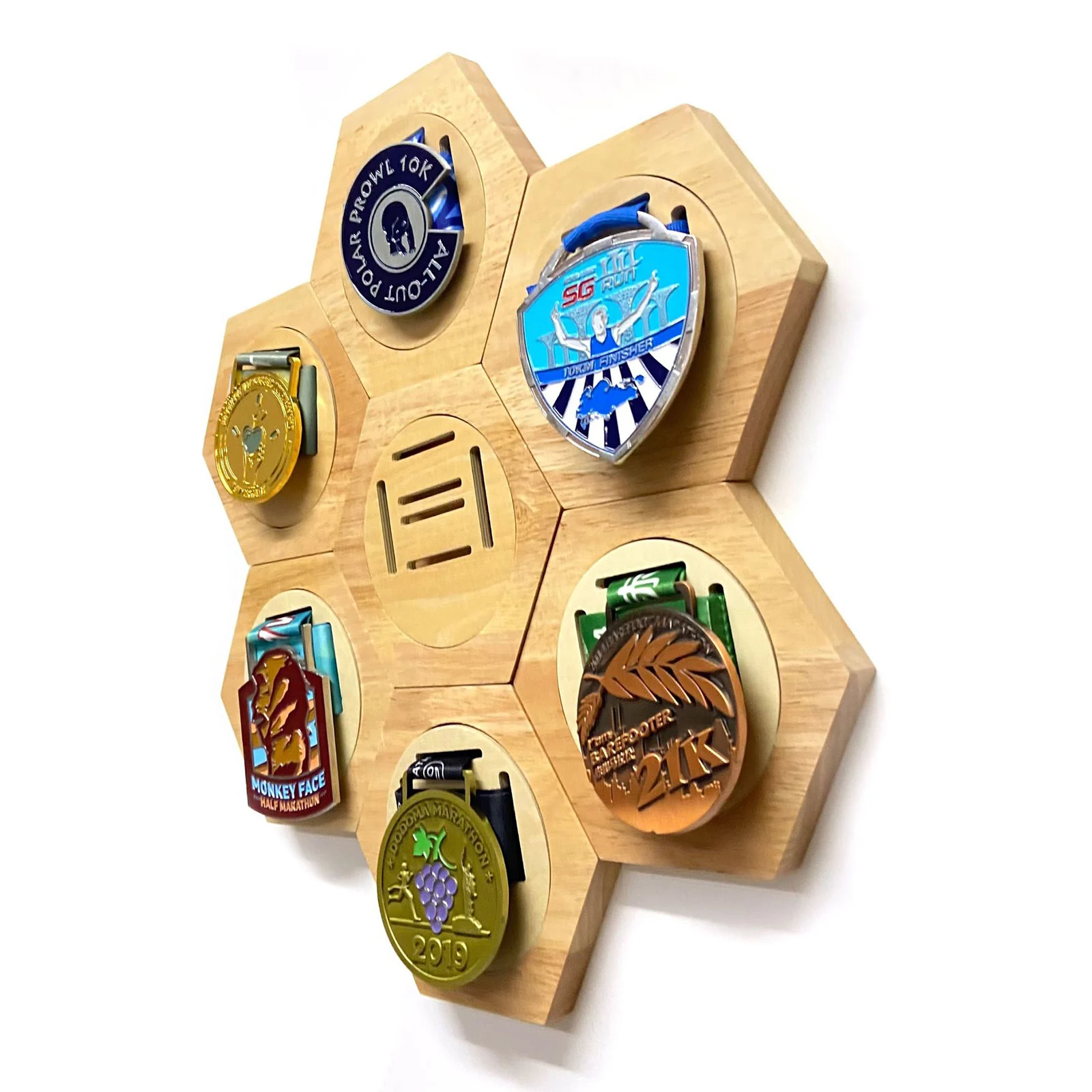 Wooden Medal Display Stand Hexagonal Honeycomb Design Sports Award Hanger Racks Honor Commemorative Display Home Wall Decoration view 3
