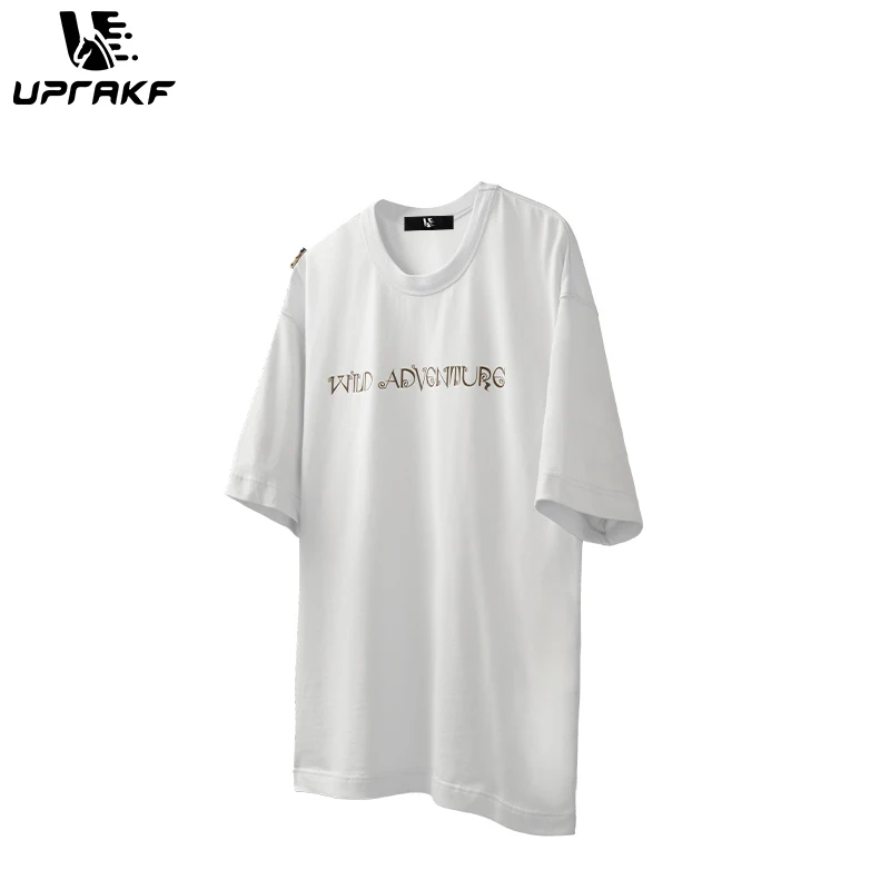 UPRAKF Cotton T Shirt Streetwear Hip Hop O Neck Oversize Tees Short Sleeve Wild Adventure Letter Print Unisex Tops Korean Style