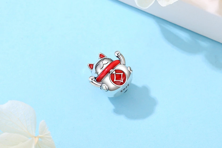 925 Sterling Silber Glücksbringer Katze Chinesisches Neujahr Anhänger Perlen Japanisches Mädchen-Design Passend für Marken-Armbänder Halsketten Damenschmuck – Detail 3