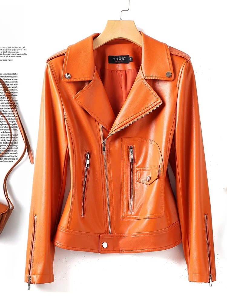 

Haining Women's eepskin Leather Jaet ort Slim Fit Korean Sle Spring Autumn New Arrival Genuine Leather Coat