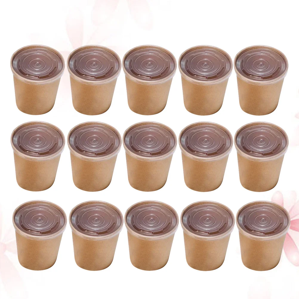 

50 pcs 12 Oz Kraft Paper Soup Cup Thickened Oil-Proof Disposable Food Container Leakproof Sturdy Freezer-Safe For Dessert Yogurt