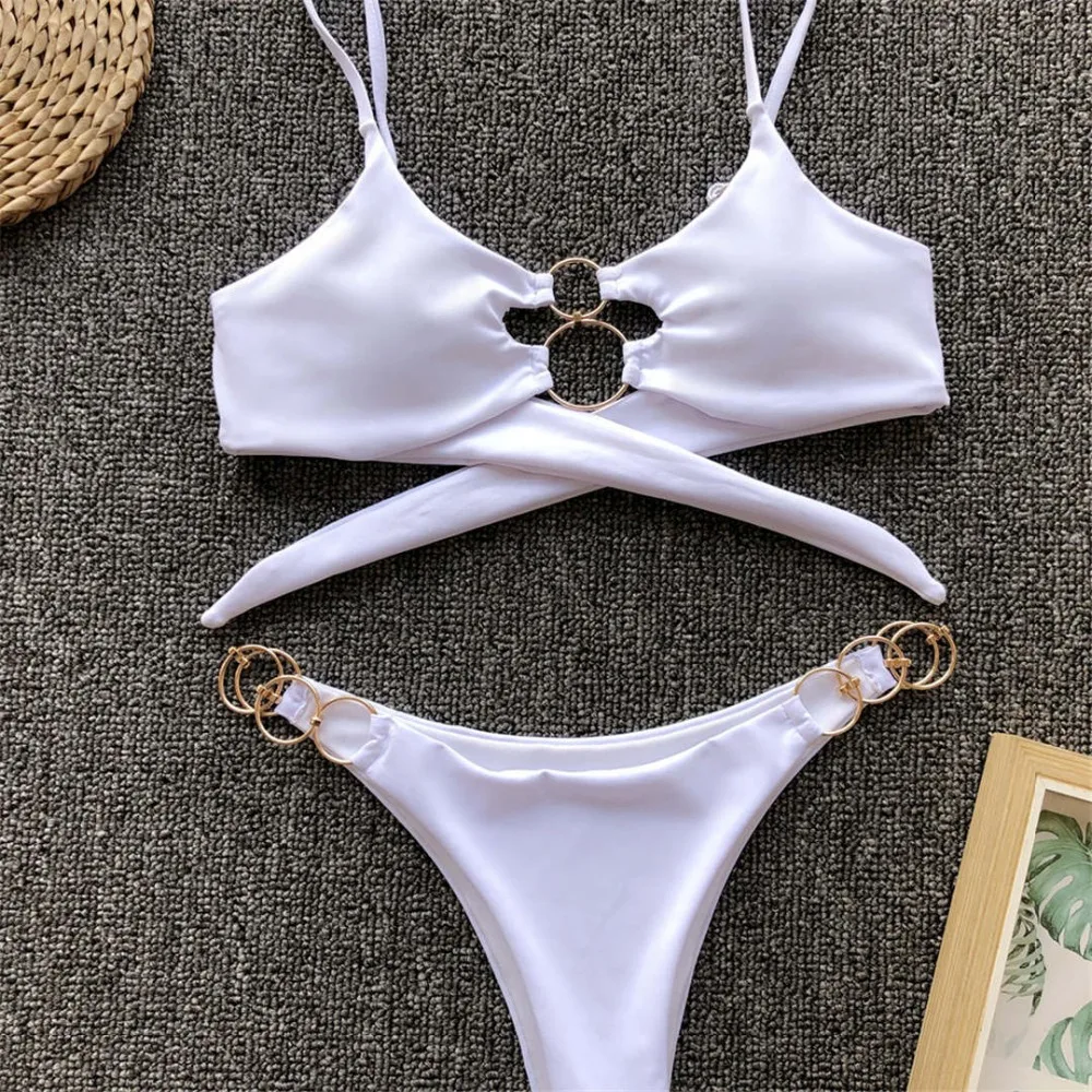 Metallringe, Leopardenmuster, brasilianischer Bikini, Damen-Badebekleidung, zweiteiliger Bikini, String-Bikini, Badeanzug, Badebekleidung, Modell V1441. – Detail 21
