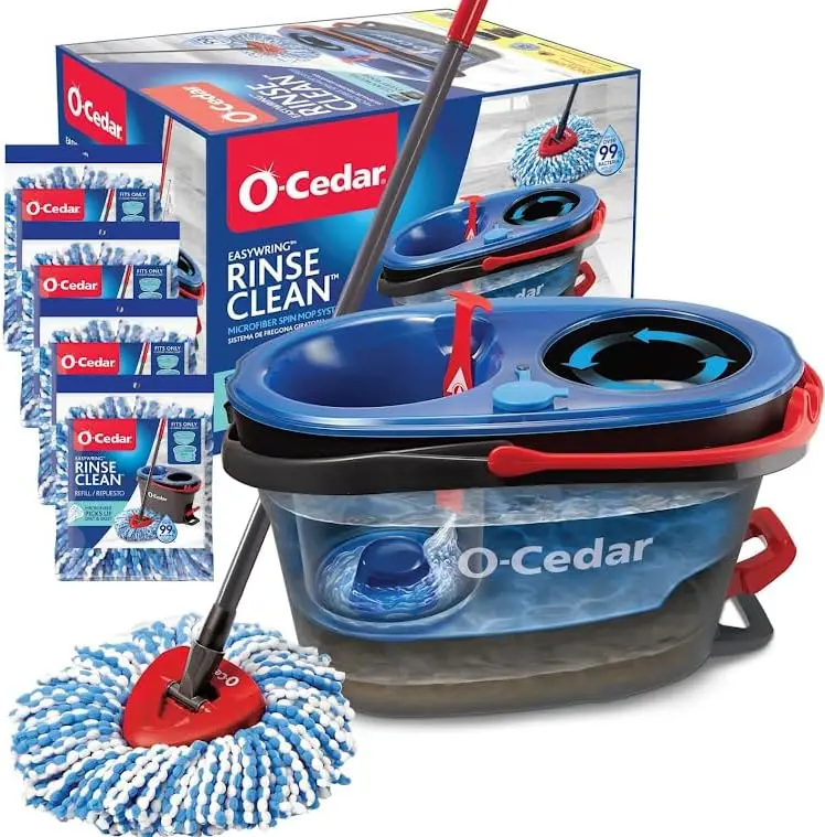 

Spin Mop & Bucket Floor Cleaning System with 4 Extra Mop Heads, Continuous Clean Water, Hands-Free Wringing