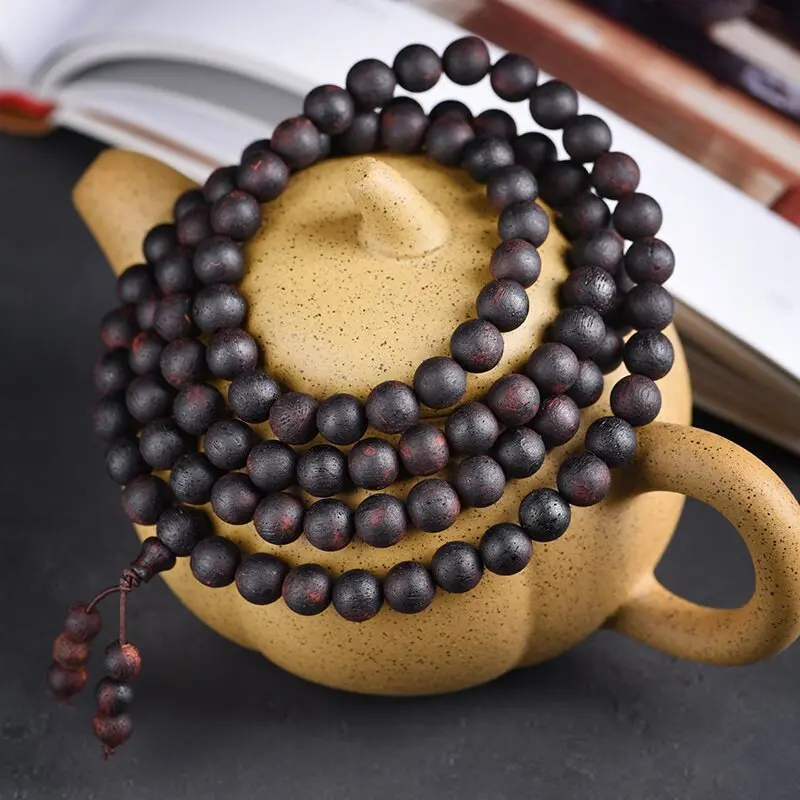 Traditional Chinese Style Lucky 108 Beads Natural Aged Dalbergia Mala Bracelet Meditation Jewelry For Blessing Wealth Fortune