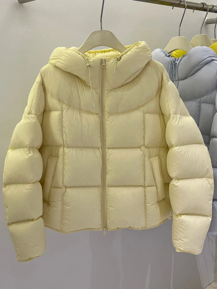 

90% down Puffer Jaet Women's ort Sle Bread Thiened Hat Warm Outerwear Korean Version Straight Cut Windproof Design