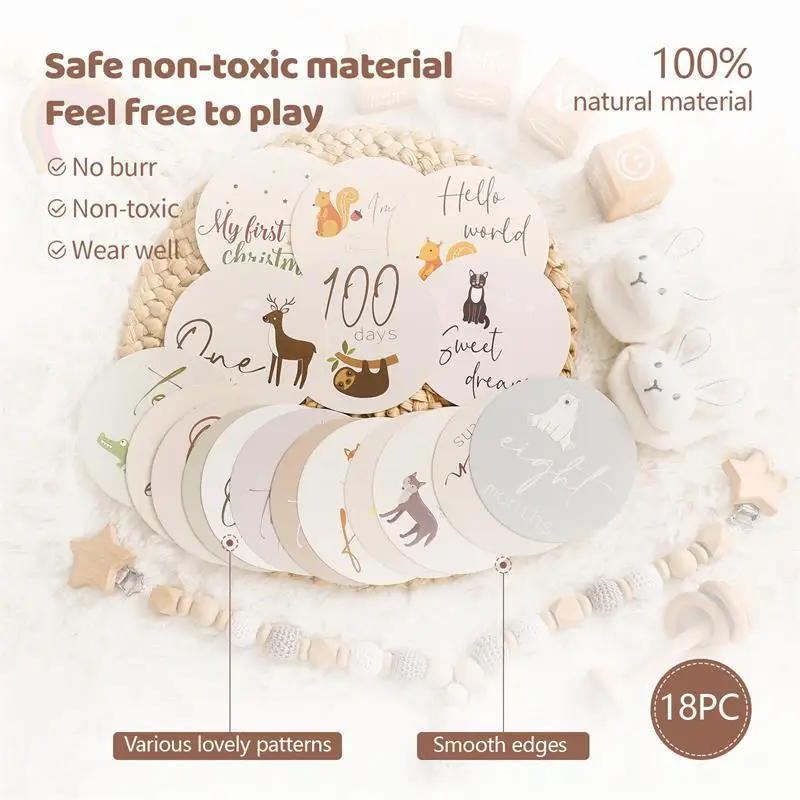 การ์ดเหตุการณ์สําคัญของทารกแรกเกิดพร้อมการออกแบบสัตว์ - อุปกรณ์ประกอบฉากภาพถ่ายน่ารักสําหรับการติดตามการเจริญเติบโตรายเดือนและถ่ายภาพวันเกิด